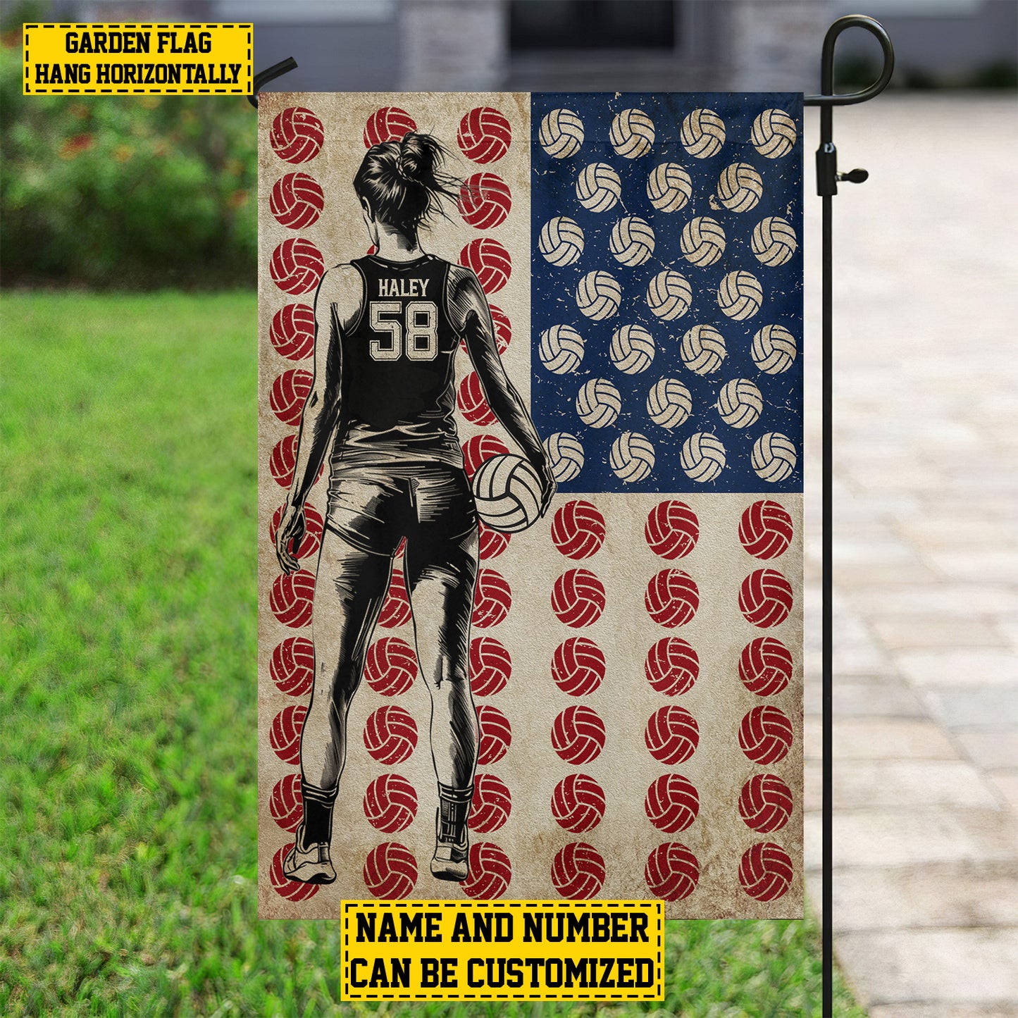 Personalized Independence Day Volleyball Girl American Garden Flag House Flag July 4th Patriotic Volleyball USA Yard Flag Gift For Volleyball Lovers