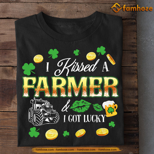 Funny St Patrick's Day Farmer T-shirt, Kissed A Trucker Got Lucky, Patricks Day Gift For Farmer Lovers, Farmer Tees
