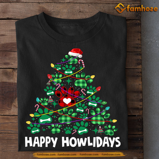 Dog Christmas T-shirt, Happy Howlidays Dogshoes Arrange Christmas Tree, Gift For Dog Lovers, Dog Tees, Dog Owners