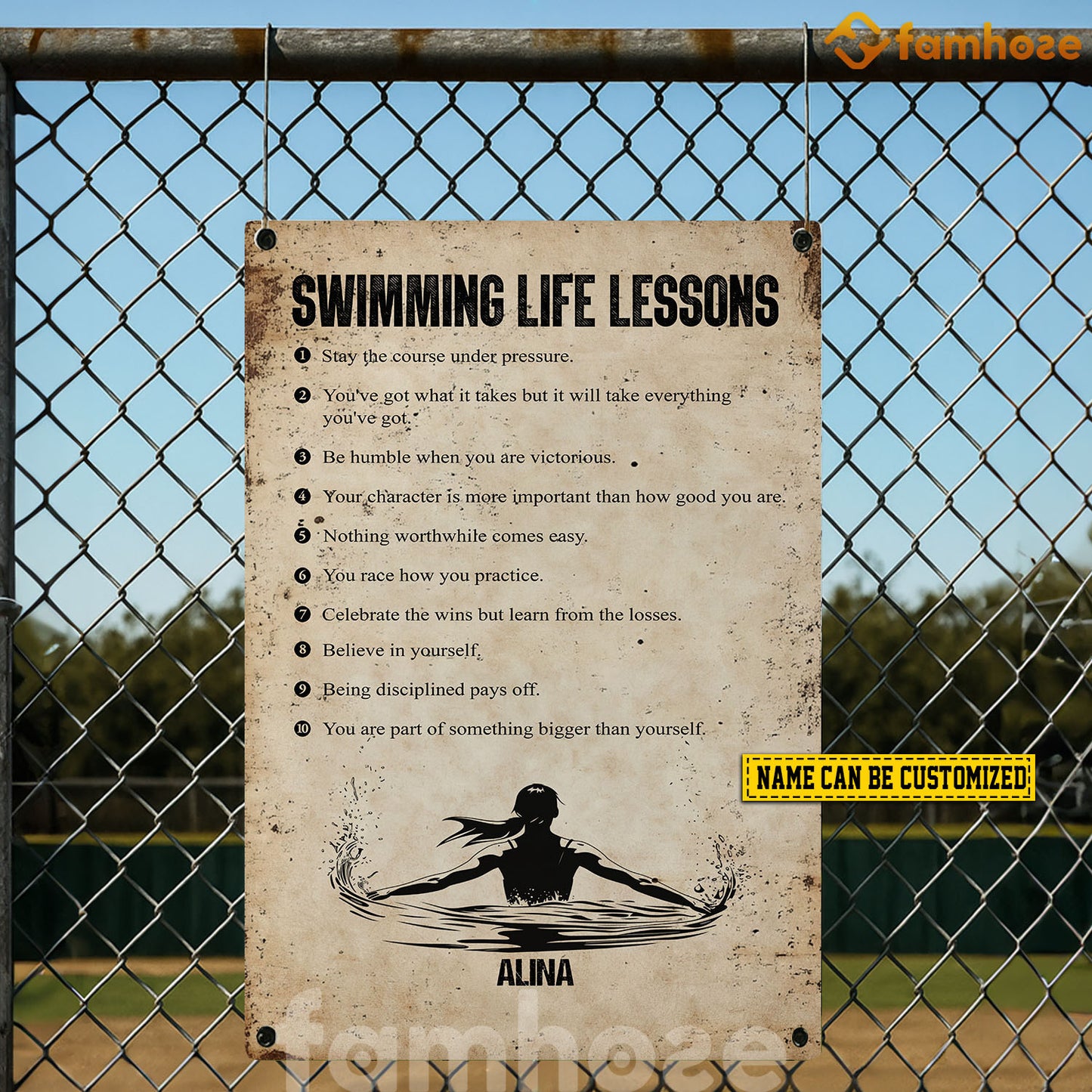 Personalized Swimming Woman Metal Sign, Swimming Life Lessons Sport Sign, Field Decor Gift For Swimming Lovers