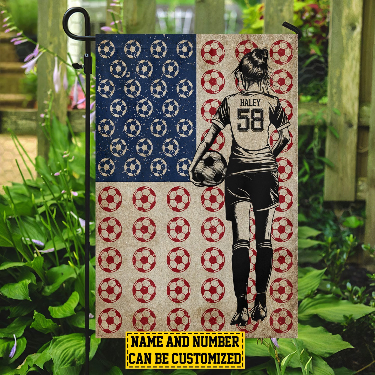 Personalized Independence Day Soccer Girl Garden Flag House Flag, July 4th Yard Flag Gift For Soccer Lovers, Soccer Players