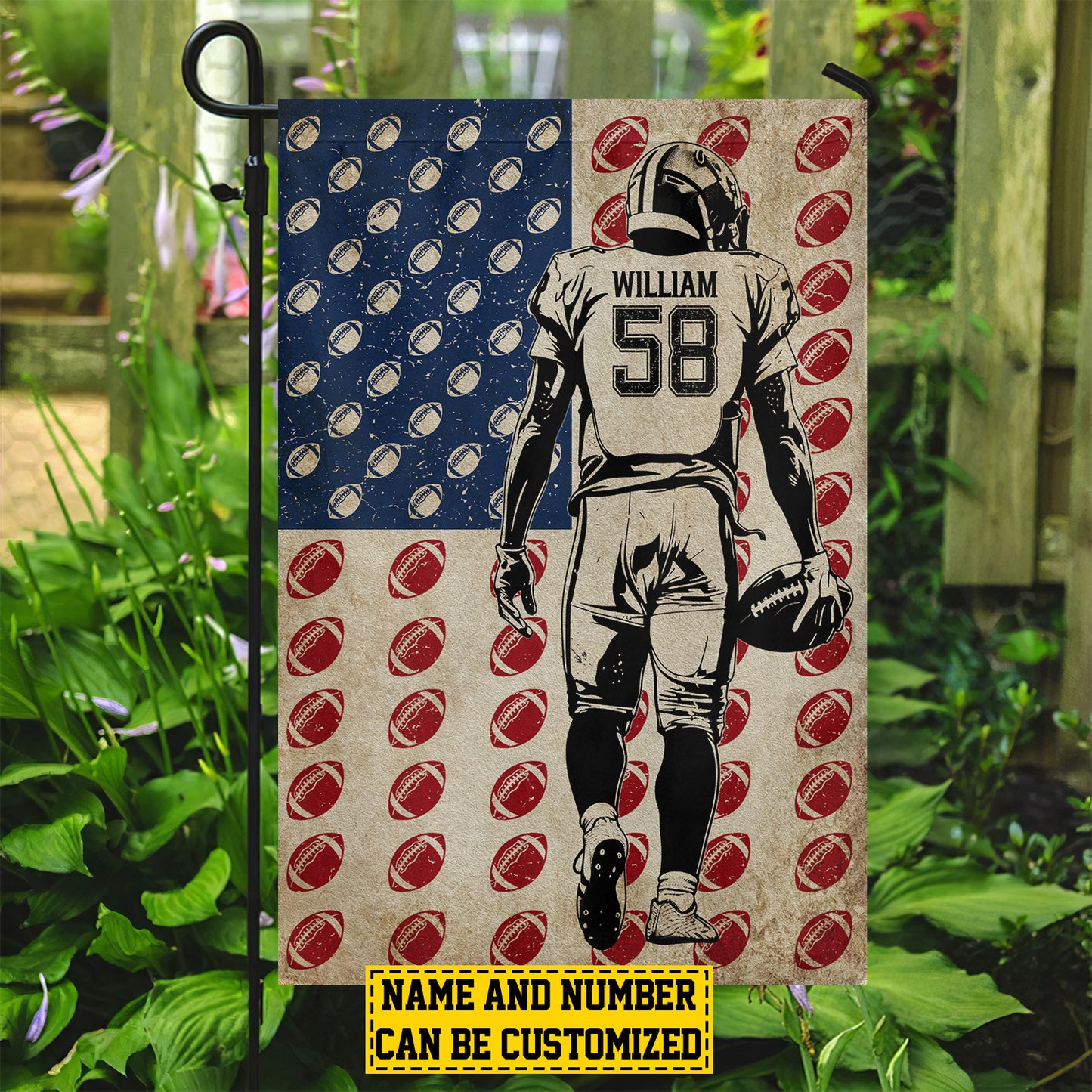 Personalized Independence Day Football Boy Garden Flag House Flag, July 4th Yard Flag Gift For Football Lovers, Football Players
