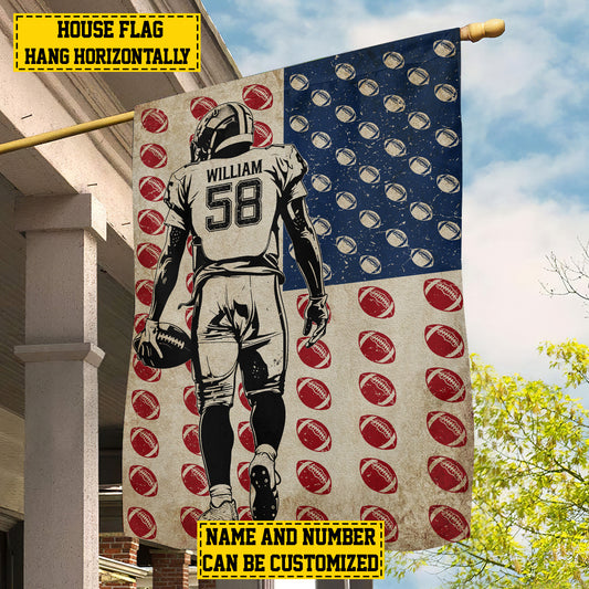 Personalized Independence Day Football American Garden Flag House Flag, July 4th Patriotic Football USA Flag Gift For Football Lovers