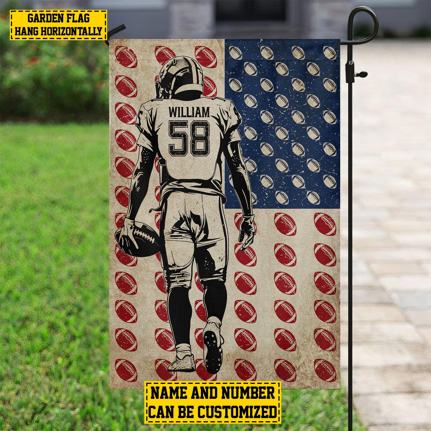 Personalized Independence Day Football American Garden Flag House Flag, July 4th Patriotic Football USA Flag Gift For Football Lovers