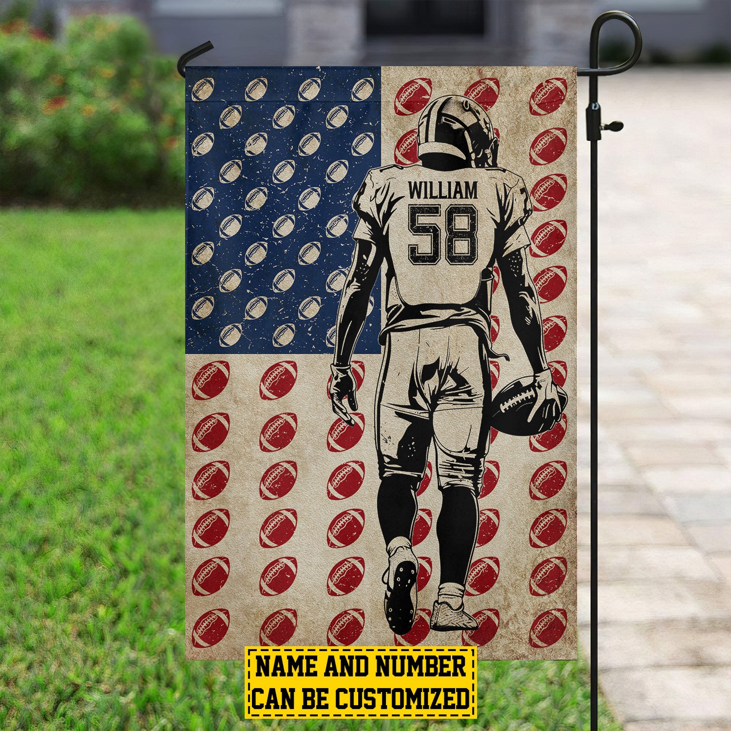 Personalized Independence Day Football Boy Garden Flag House Flag, July 4th Yard Flag Gift For Football Lovers, Football Players