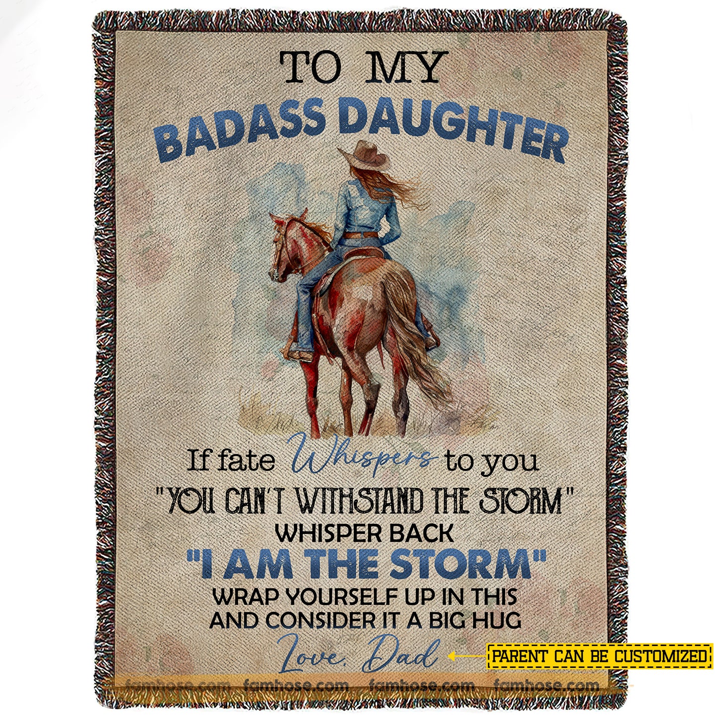 Personalized Cowgirl Fleece Blanket, To My Badass Daughter Sport Woven Blanket - Sherpa Blanket Gift For Cowgirl's Parents