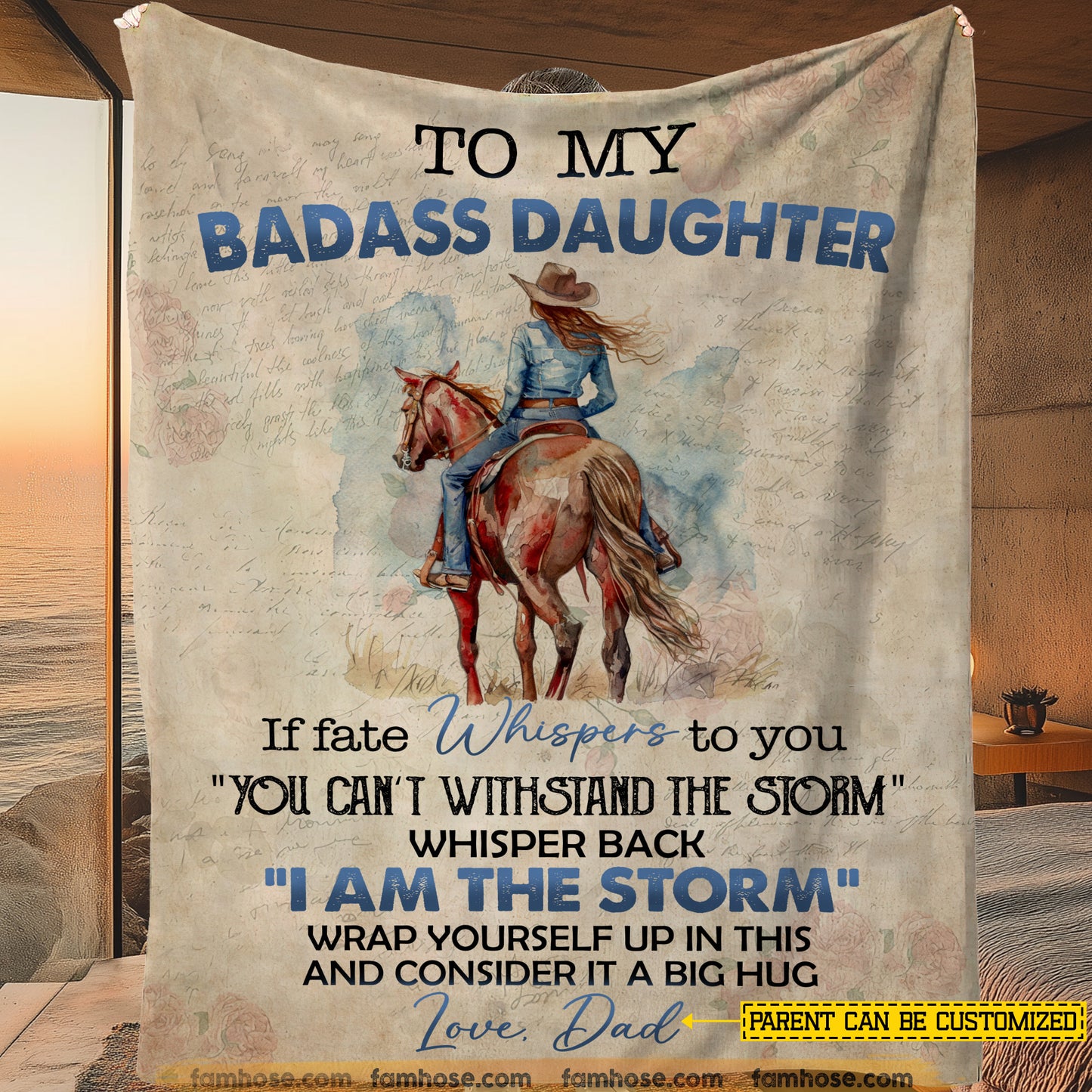 Personalized Cowgirl Fleece Blanket, To My Badass Daughter Sport Woven Blanket - Sherpa Blanket Gift For Cowgirl's Parents