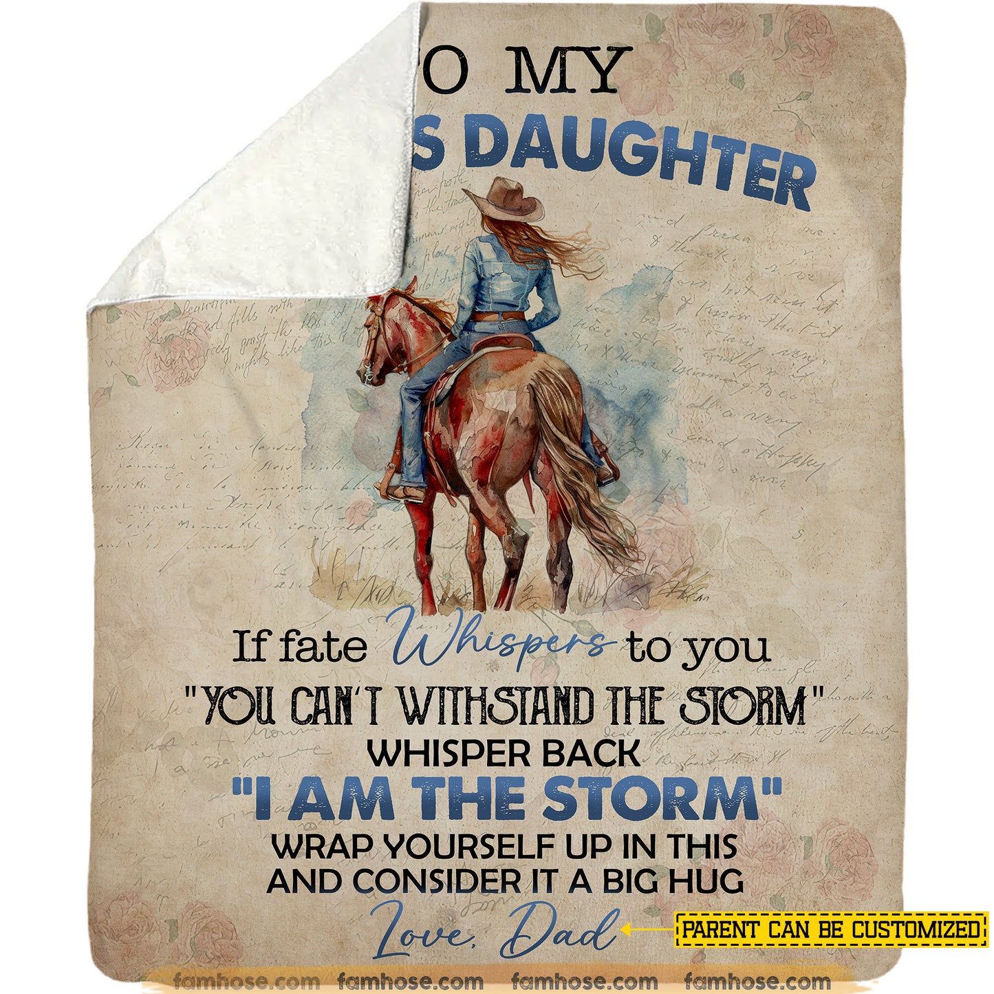 Personalized Cowgirl Fleece Blanket, To My Badass Daughter Sport Woven Blanket - Sherpa Blanket Gift For Cowgirl's Parents