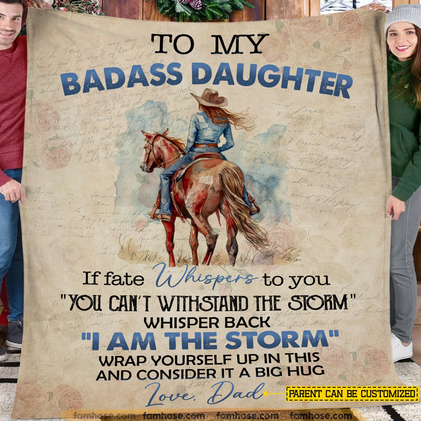 Personalized Cowgirl Fleece Blanket, To My Badass Daughter Sport Woven Blanket - Sherpa Blanket Gift For Cowgirl's Parents