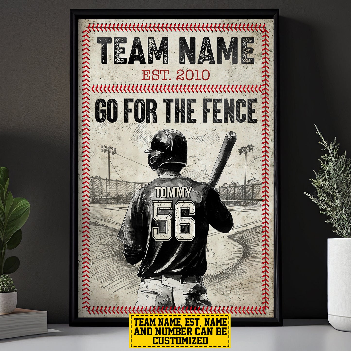 Personalized Baseball Boy Canvas Painting, Go For The Fence, Inspirational Quotes Wall Art Decor, Poster Gift For Baseball Lovers, Baseball Players