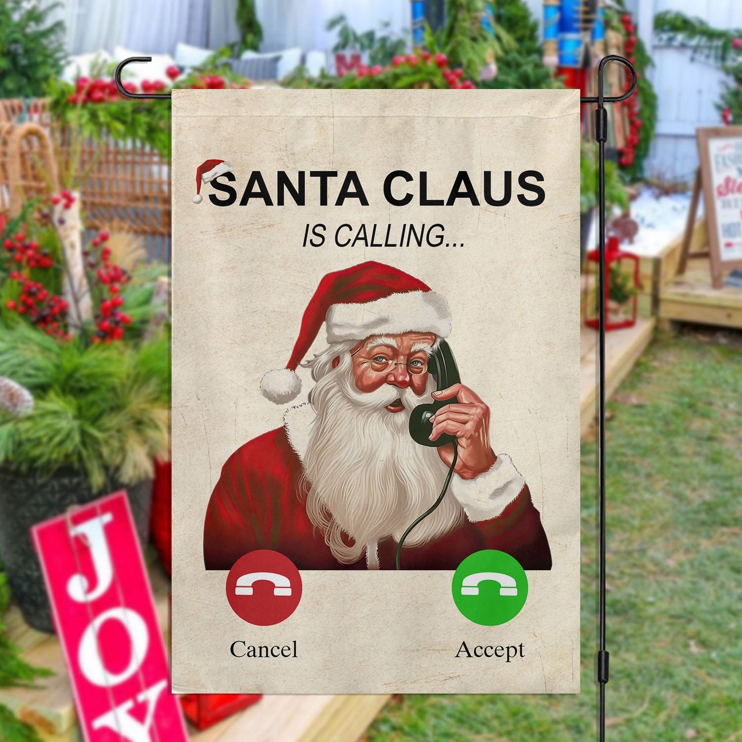 Funny Santa Claus Is Calling, Santa Claus Xmas Garden Flag & House Flag, Christmas Flag Gift For Santa Claus Lovers