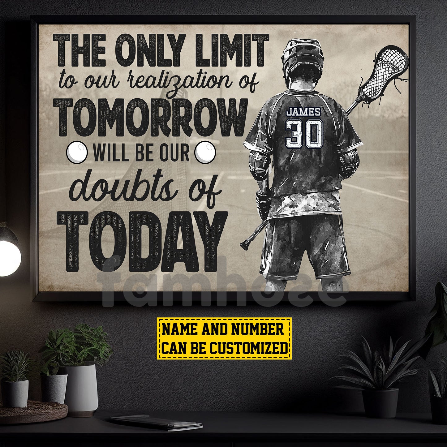 Motivational Personalized Lacrosse Man Canvas Painting, The Only Limit To Our Realization Of Tomorrow Sport Wall Art Decor, Poster Gift For Lacrosse Lovers