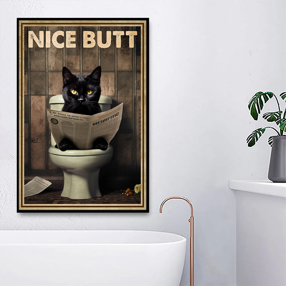 Cool Black Cat Bathroom Poster & Canvas, Nice Butt, Gift For Cat Lovers, Cat Owners