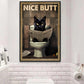 Cool Black Cat Bathroom Poster & Canvas, Nice Butt, Gift For Cat Lovers, Cat Owners