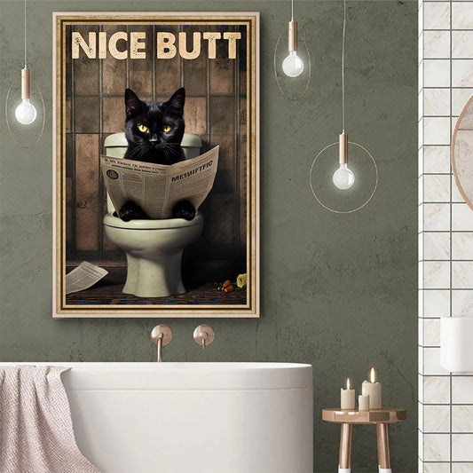 Cool Black Cat Bathroom Poster & Canvas, Nice Butt, Gift For Cat Lovers, Cat Owners