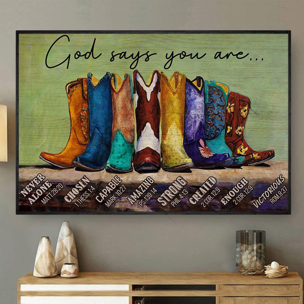 Cowgirl Poster & Canvas, God Says You Are Never Alone Chosen Amazing Strong, Cowgirl Canvas Wall Art, Poster Gift For Horse Lovers