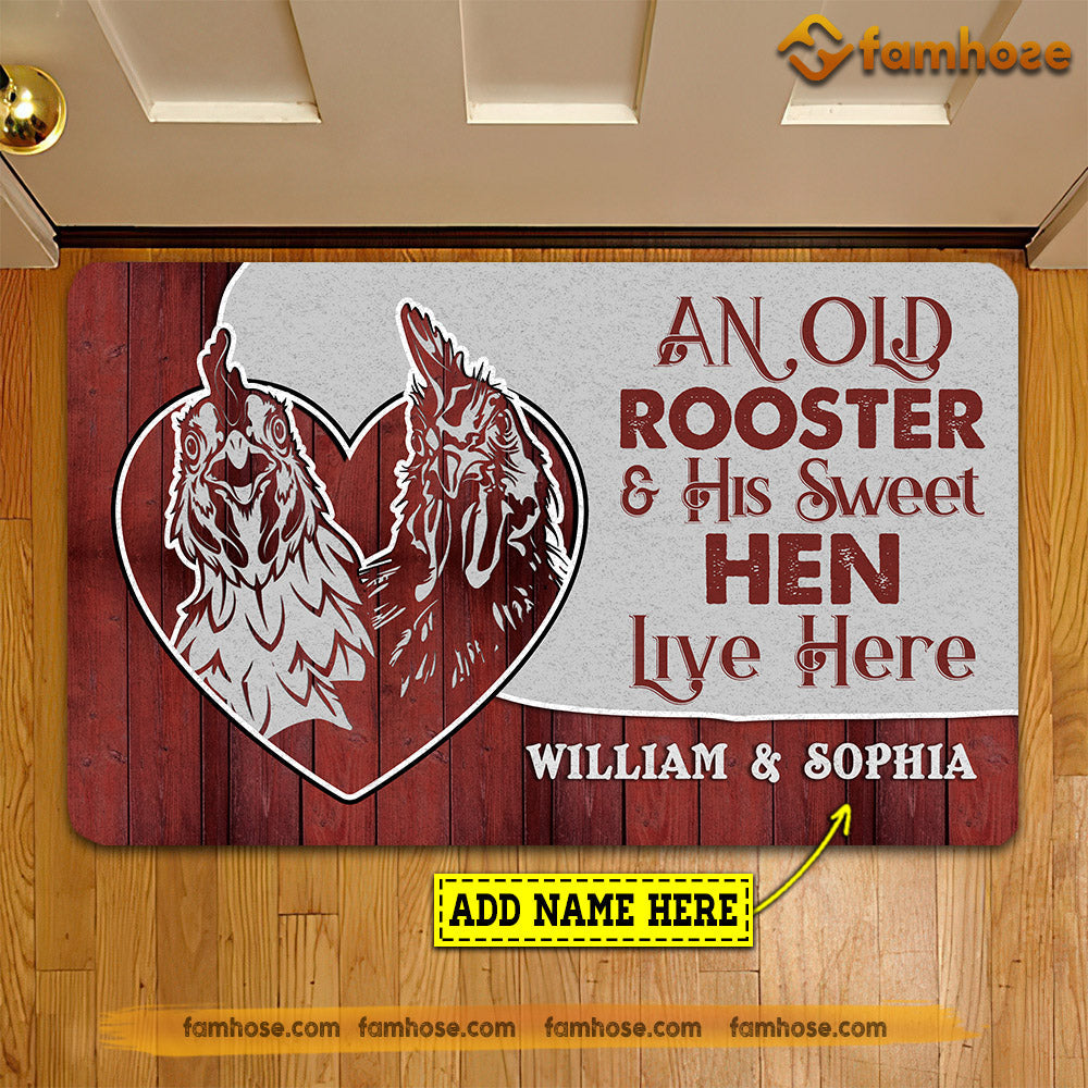 Personalized Chicken Doormat, An Old Rooster His Sweet Hen Live Here Gift For Chicken Lovers, New Home Gift, Housewarming Gift, Chicken Decor