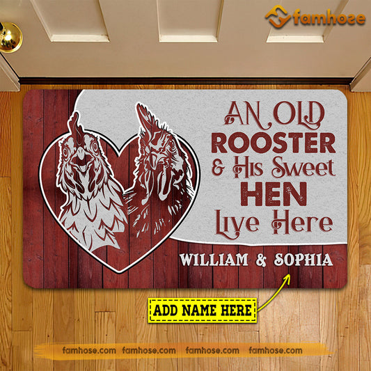 Personalized Chicken Doormat, An Old Rooster His Sweet Hen Live Here Gift For Chicken Lovers, New Home Gift, Housewarming Gift, Chicken Decor