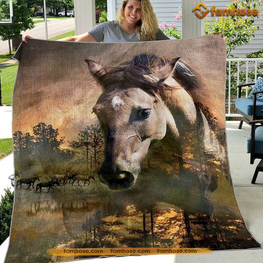 Horse Blanket, Strong Horse Standing Alone Fleece Blanket - Sherpa Blanket Gift For Horse Lover