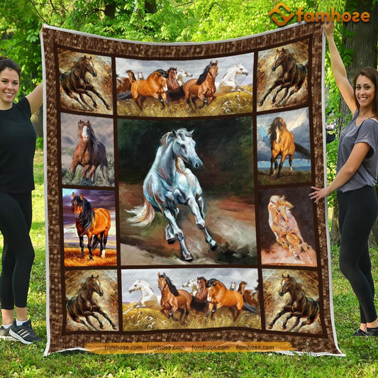 Horse Blanket, Many Horses Together Painting Horse, Horse Fleece Blanket - Sherpa Blanket Gift For Horse Lover