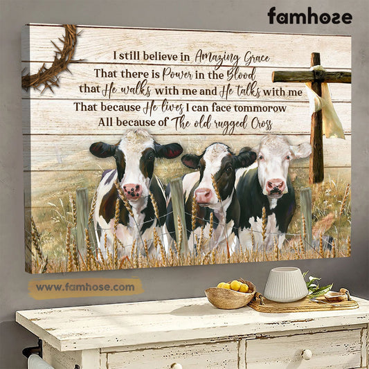 Cow Poster/Canvas, Believe In Amaging Grace There Is Power In The Blood, Cow Canvas Wall Art, Poster Gift For Cow Lovers