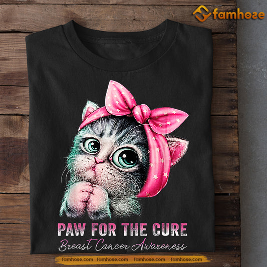 Cute Cat T-shirt, Paw For The Cure, Gift For Cat Lovers Who Supports Breast Cancer Awareness