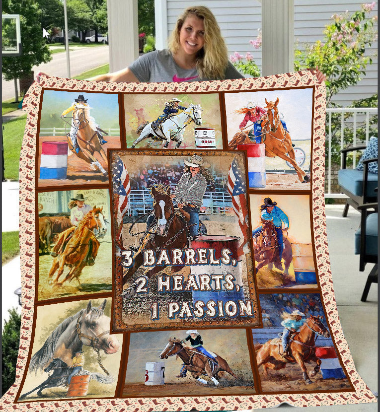 Barrel Racing Blanket, 3 Barrels 2 Hearts 1 Passion, Barrel Racing Fleece Blanket - Sherpa Blanket Gift For Barrel Racing Lover