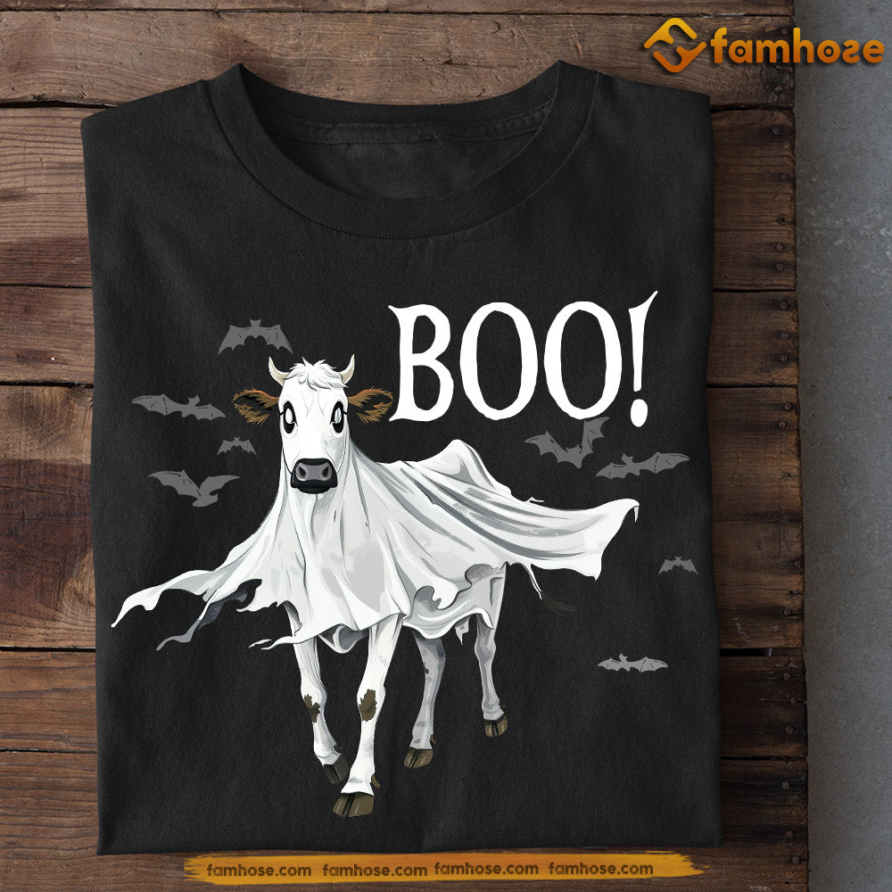 Halloween Cow T-shirt, Boo, Spooky Season Gift For Cow Lovers, Farmer Tee