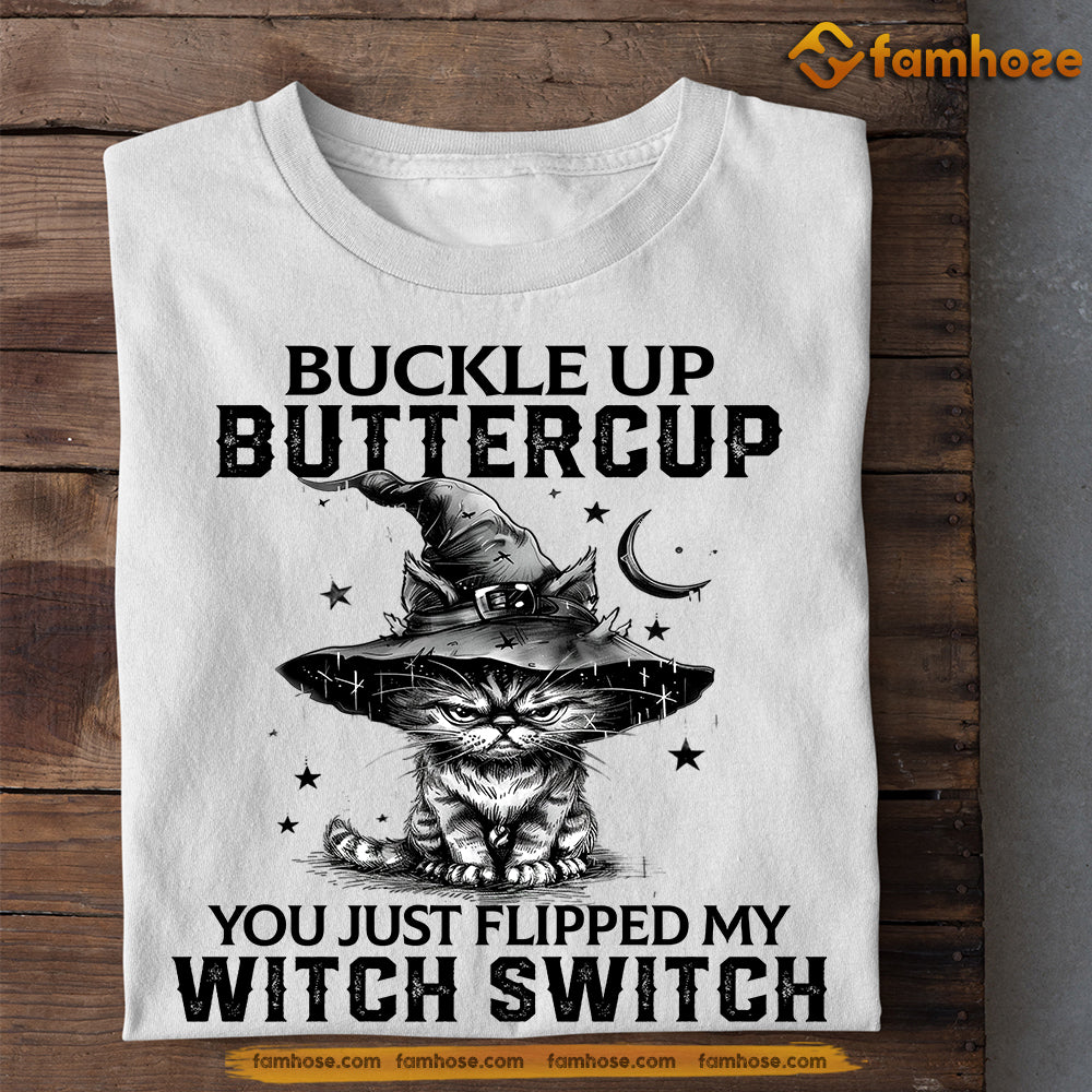 Halloween Cat T-shirt, Cat Witch Switch, Spooky Season Gift For Cat Lovers, Cat Owners Tee