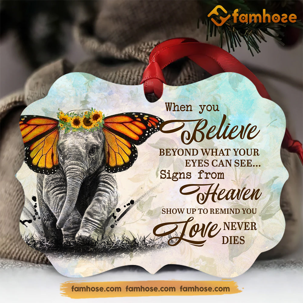 Christmas Elephant Ornament, When You Believe Beyond Gift For Elephant Lovers, Medallion Aluminum Ornament