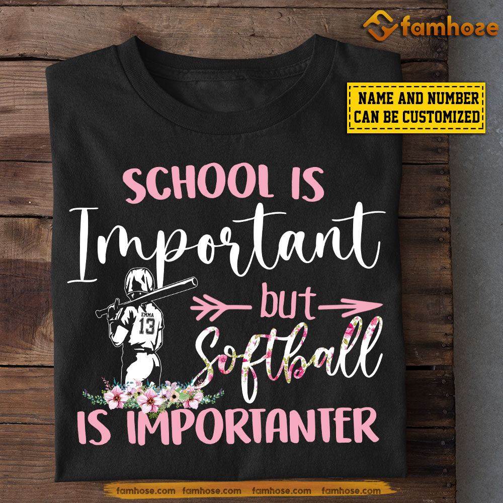 Personalized Funny Back To School Softball Girl T-shirt, School Is Important But, Gift For Softball Lovers, Softball Girls