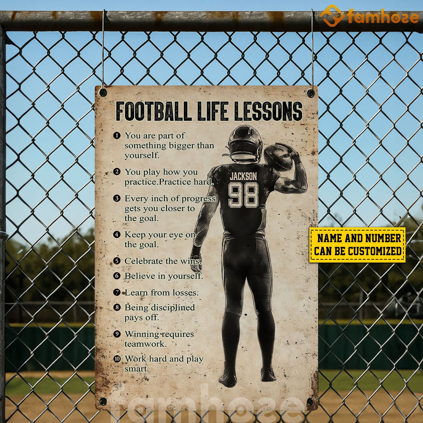 Personalized Football Man Metal Sign, Football Life Lessons Sport Sign, Field Decor Gift For Football Lovers