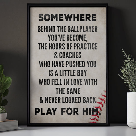 Baseball Canvas Painting, Somewhere Behind The Ballplayer You've Become, Inspirational Quotes Wall Art Decor, Gift For Baseball Lovers, Baseball Players