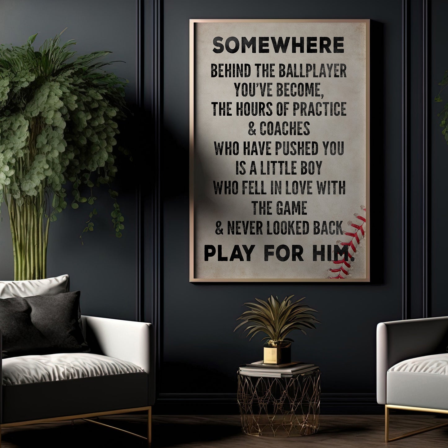 Baseball Canvas Painting, Somewhere Behind The Ballplayer You've Become, Inspirational Quotes Wall Art Decor, Gift For Baseball Lovers, Baseball Players