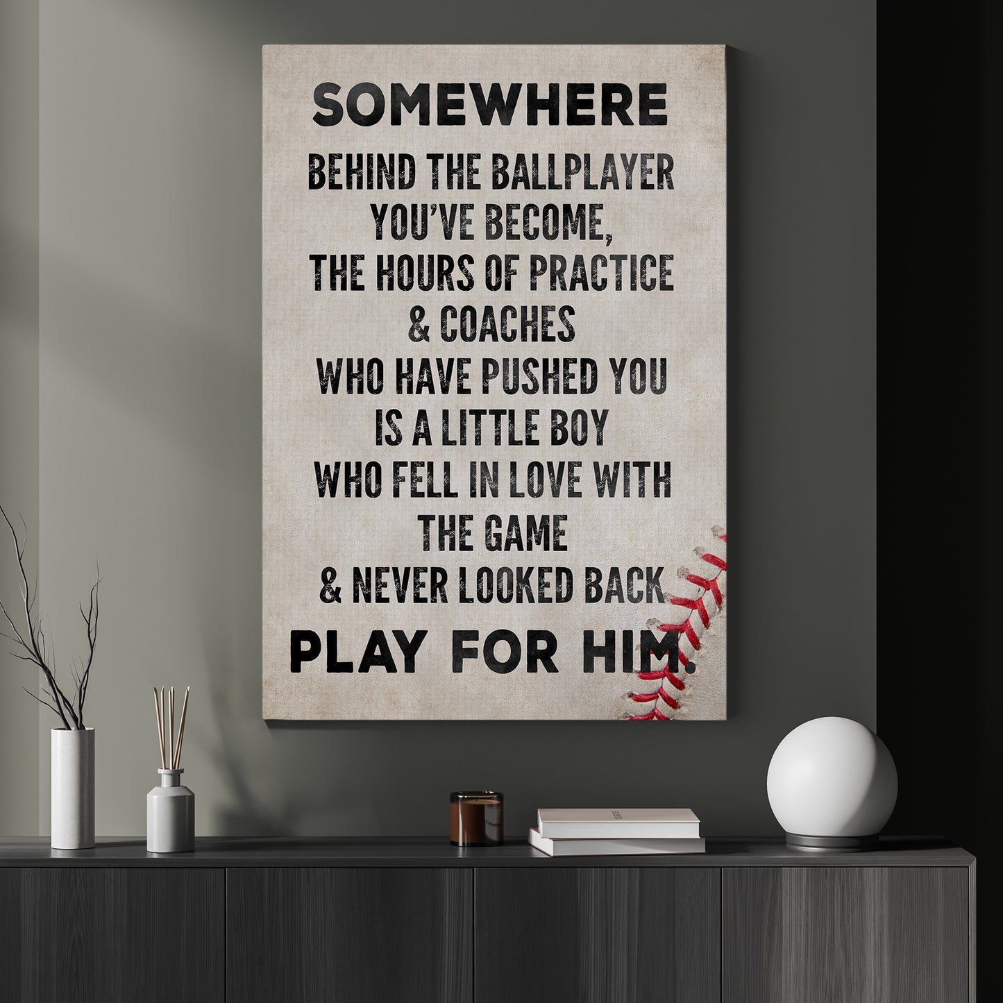 Baseball Canvas Painting, Somewhere Behind The Ballplayer You've Become, Inspirational Quotes Wall Art Decor, Gift For Baseball Lovers, Baseball Players