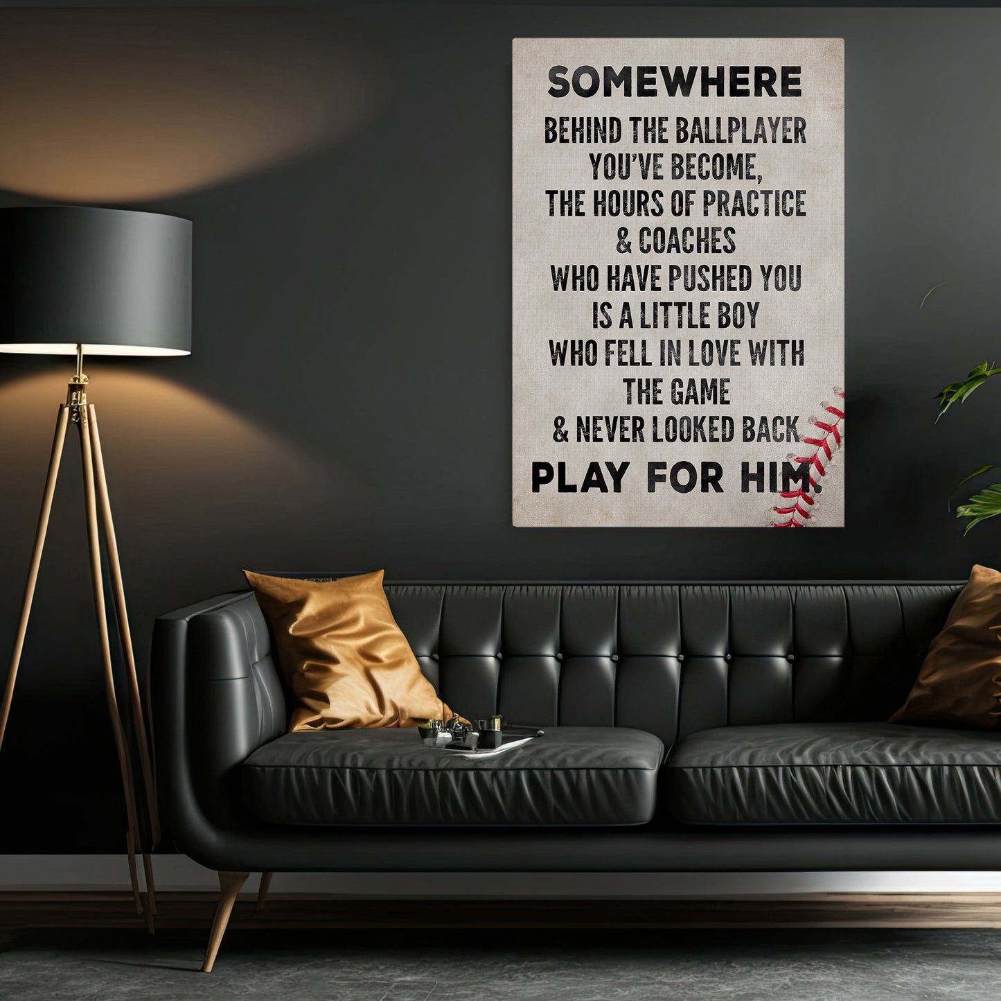 Baseball Canvas Painting, Somewhere Behind The Ballplayer You've Become, Inspirational Quotes Wall Art Decor, Gift For Baseball Lovers, Baseball Players