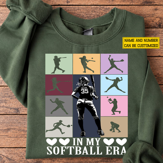 Personalized Softball Sweatshirt, In My Softball Era Sport Crewneck Sweatshirt Gift For Softball Lover