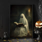 The Ghost Reading Book Vintage Halloween Canvas Painting, Wall Art Decor - Dark Surreal Ghost Halloween Poster Gift