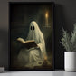 The Ghost Reading Book Vintage Halloween Canvas Painting, Wall Art Decor - Dark Surreal Ghost Halloween Poster Gift