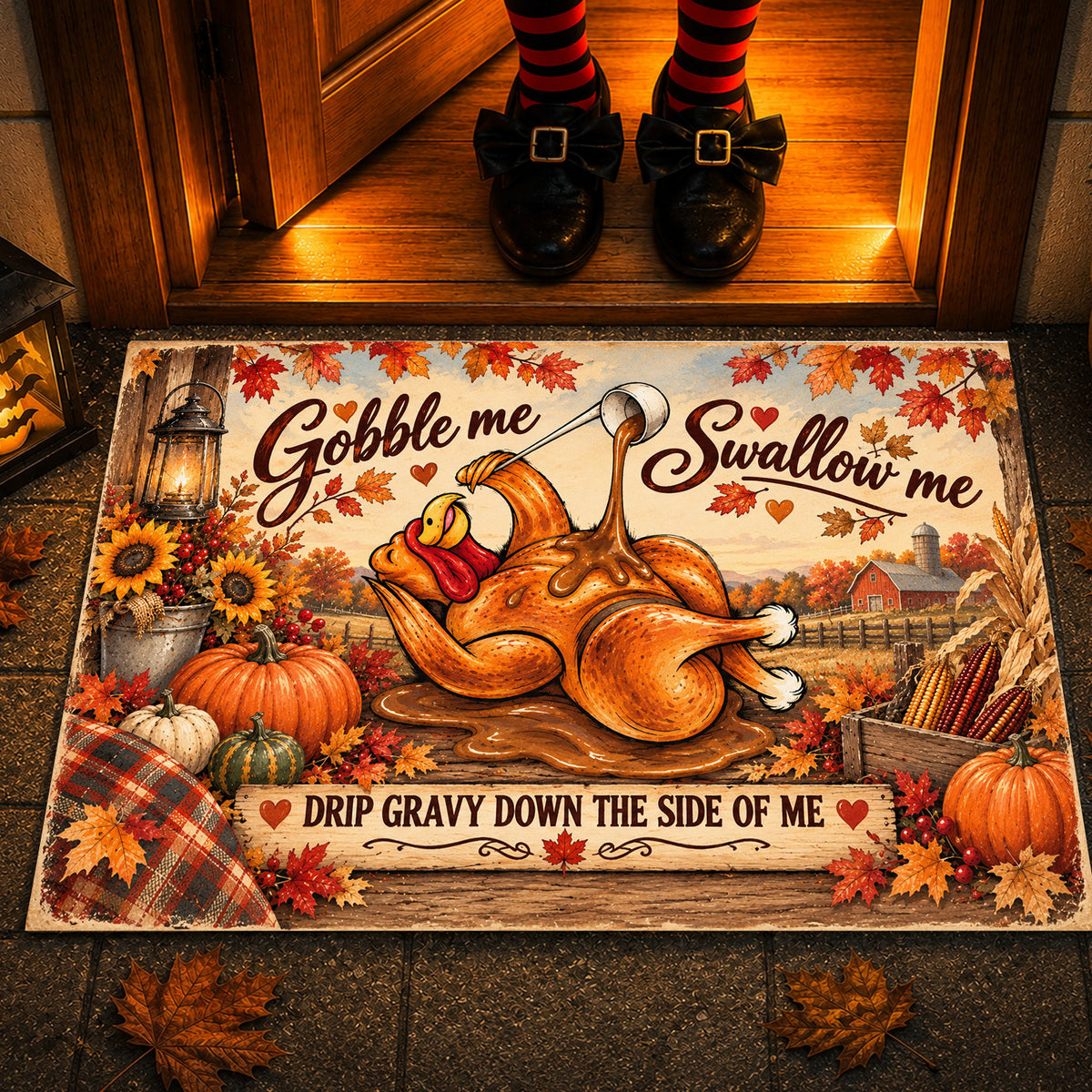 Funny Thanksgiving Turkey Doormat, Gobble Me, Swallow Me Housewarming Thankful Doormat Decor Fall Season Gift For Turkey Lover