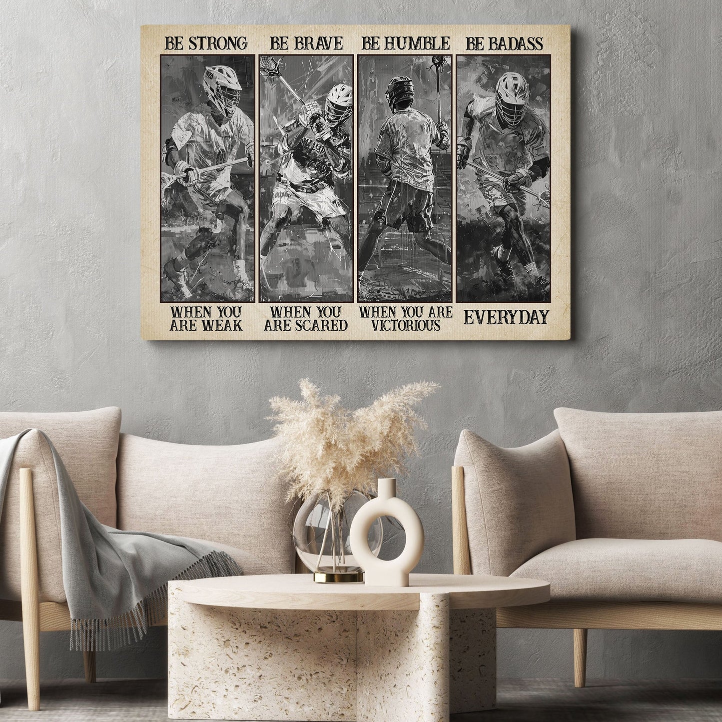 Be Strong Be Brave Be Humble Be Badass, Lacrosse Boy Canvas Painting, Inspirational Quotes Lacrosse Wall Art Decor, Poster Gift For Lacrosse Lovers