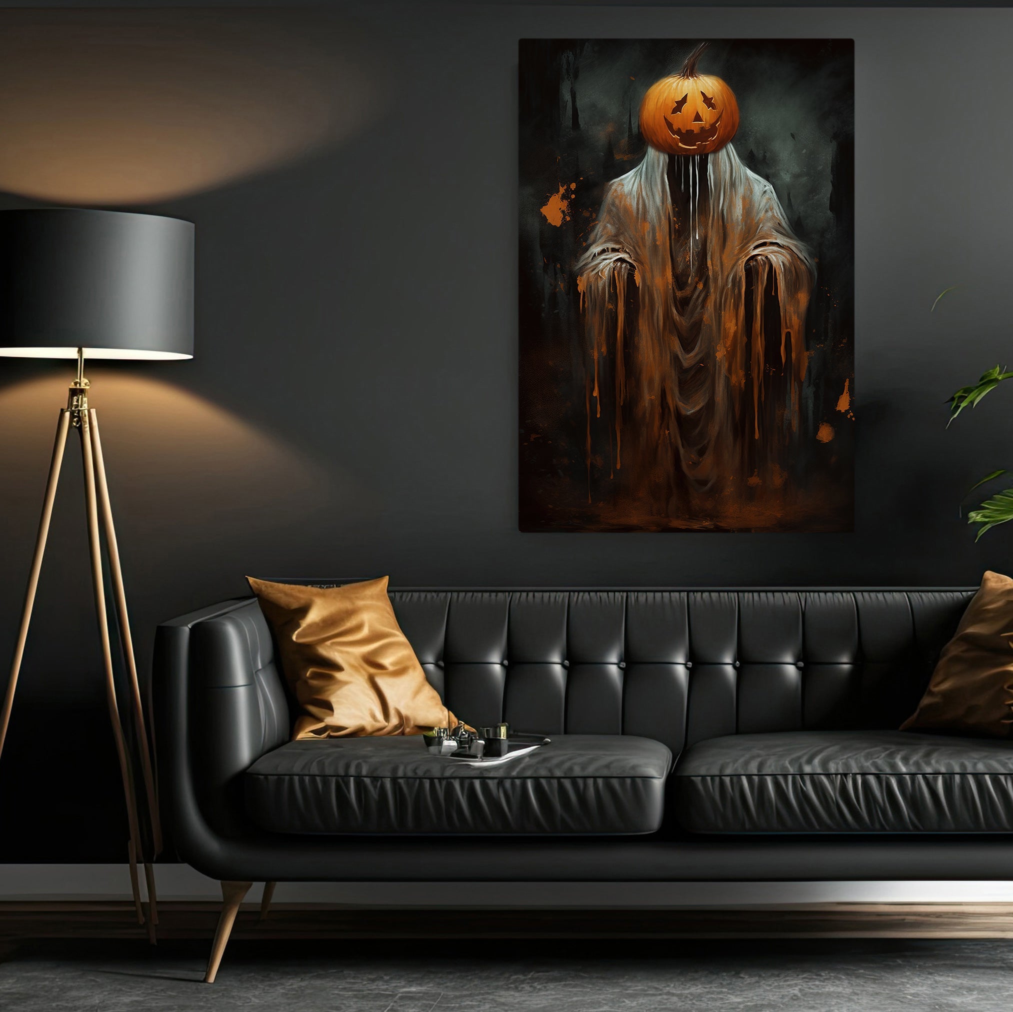 The Pumpkin Ghost Vintage Halloween Canvas Painting, Wall Art