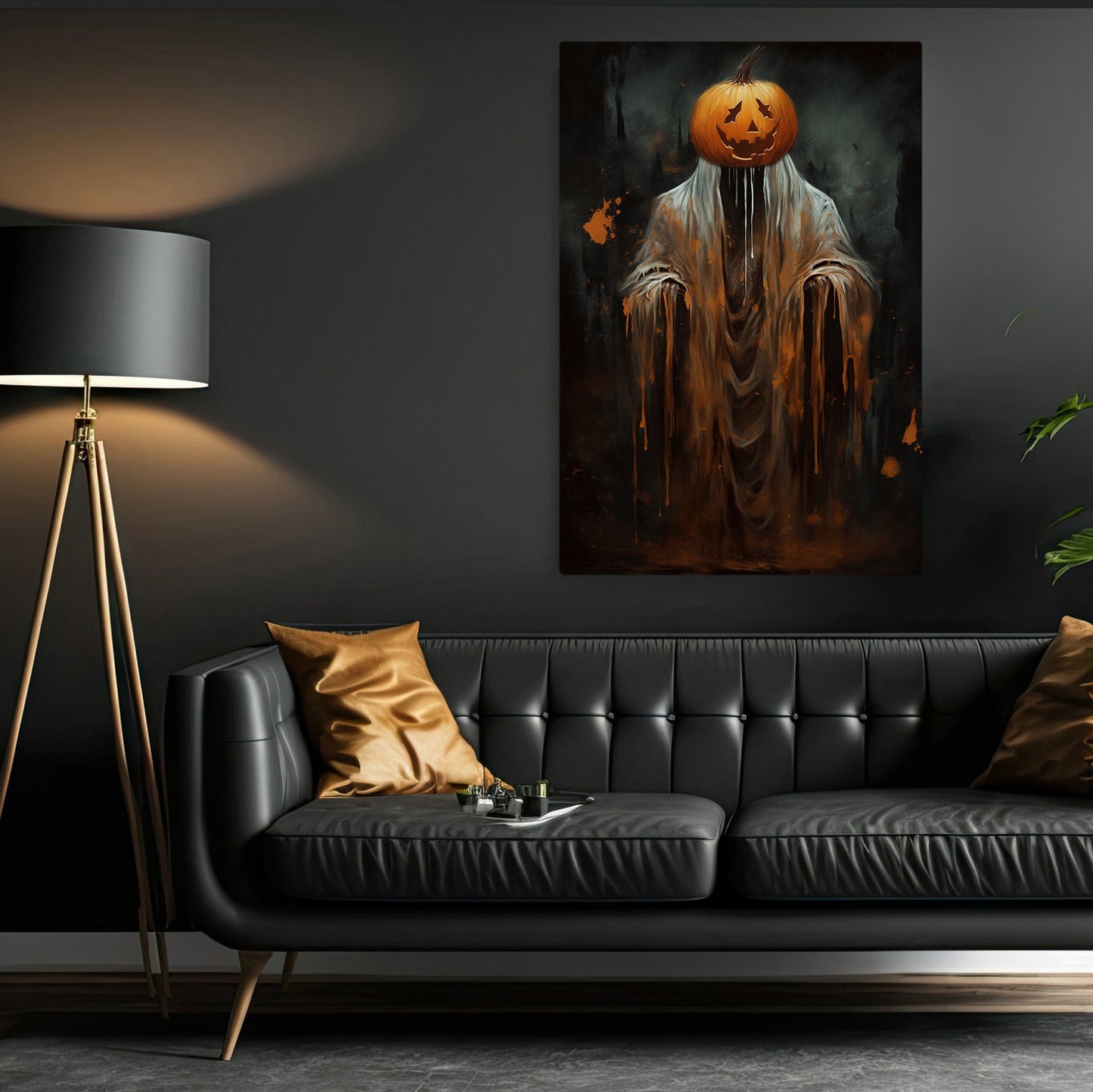 The Pumpkin Ghost Vintage Halloween Canvas Painting, Wall Art Decor - Dark Surreal Ghost Halloween Poster Gift