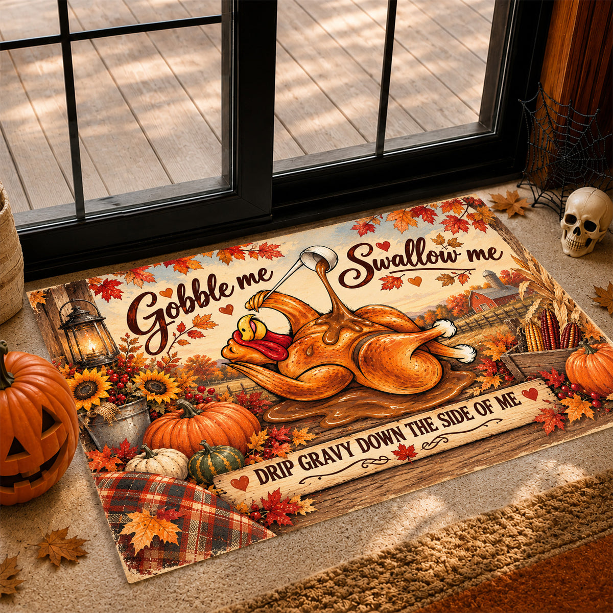 Funny Thanksgiving Turkey Doormat, Gobble Me, Swallow Me Housewarming Thankful Doormat Decor Fall Season Gift For Turkey Lover