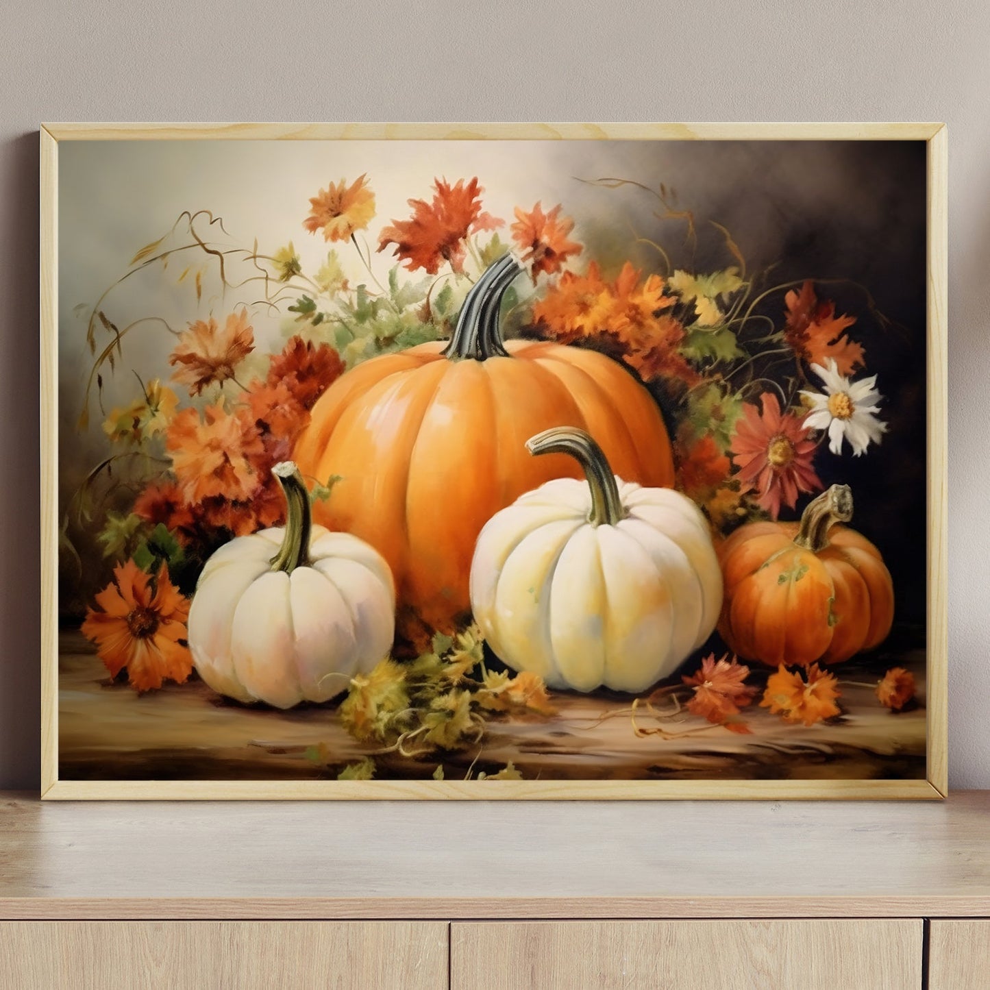 Pumpkins Make Me Feel Grateful Thanksgiving Canvas Painting, Wall Art Decor - Thanksgiving Poster Gift For Decorating Your Home