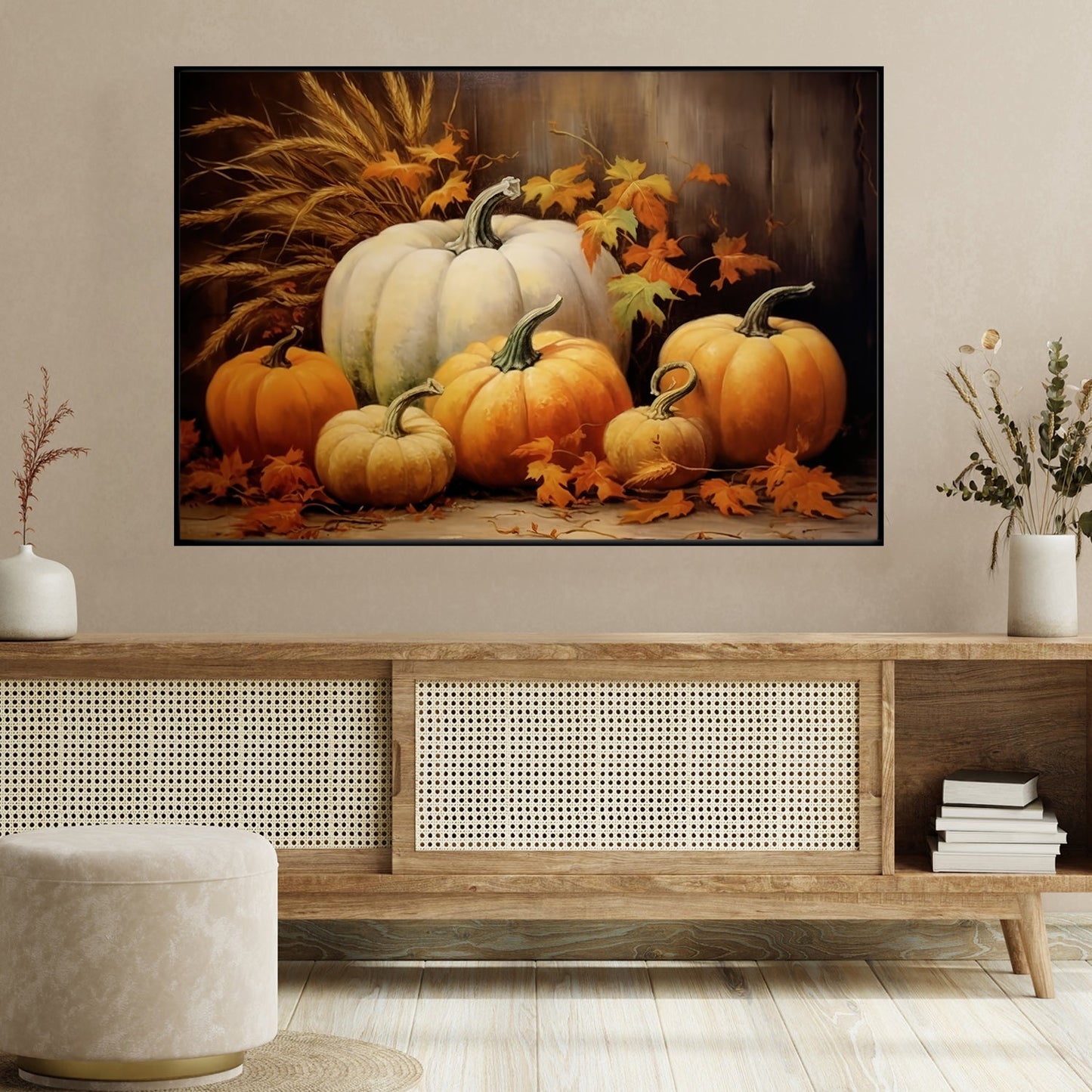 Pumpkin Display Corner Shows Gratitude Thanksgiving Canvas Painting, Wall Art Decor - Pumpkins Thanksgiving Poster Gift