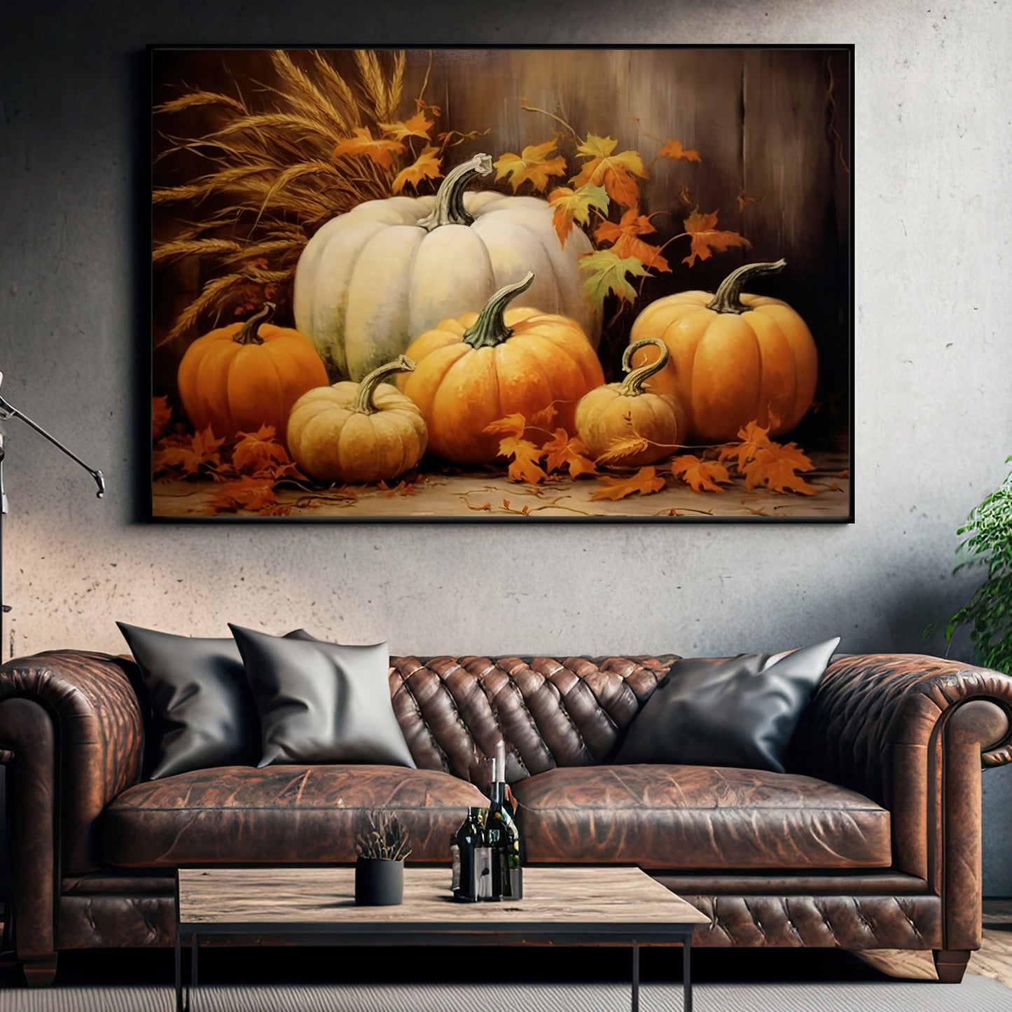 Pumpkin Display Corner Shows Gratitude Thanksgiving Canvas Painting, Wall Art Decor - Pumpkins Thanksgiving Poster Gift