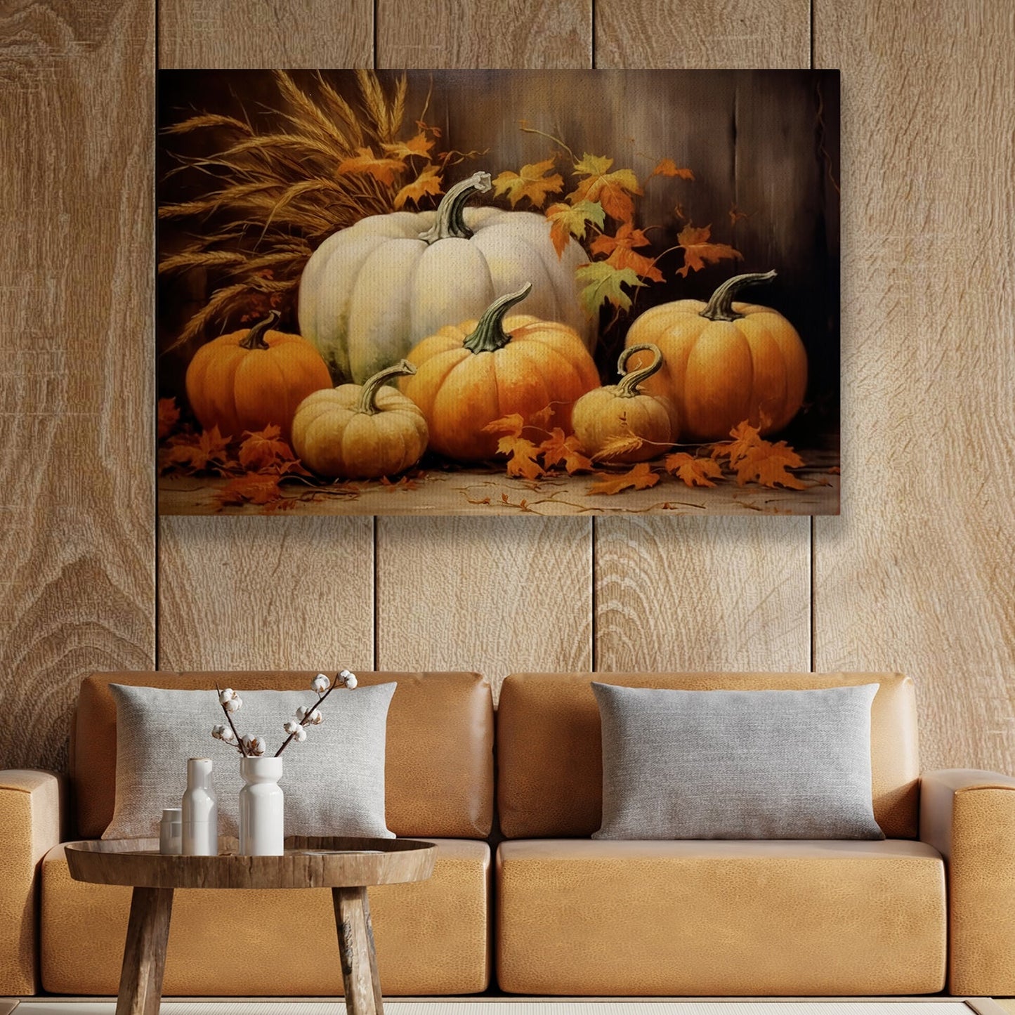 Pumpkin Display Corner Shows Gratitude Thanksgiving Canvas Painting, Wall Art Decor - Pumpkins Thanksgiving Poster Gift