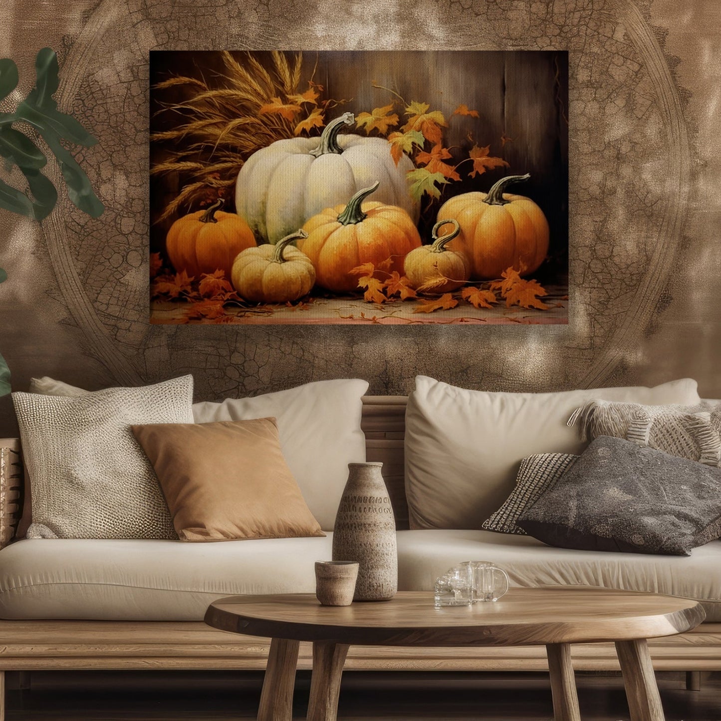 Pumpkin Display Corner Shows Gratitude Thanksgiving Canvas Painting, Wall Art Decor - Pumpkins Thanksgiving Poster Gift