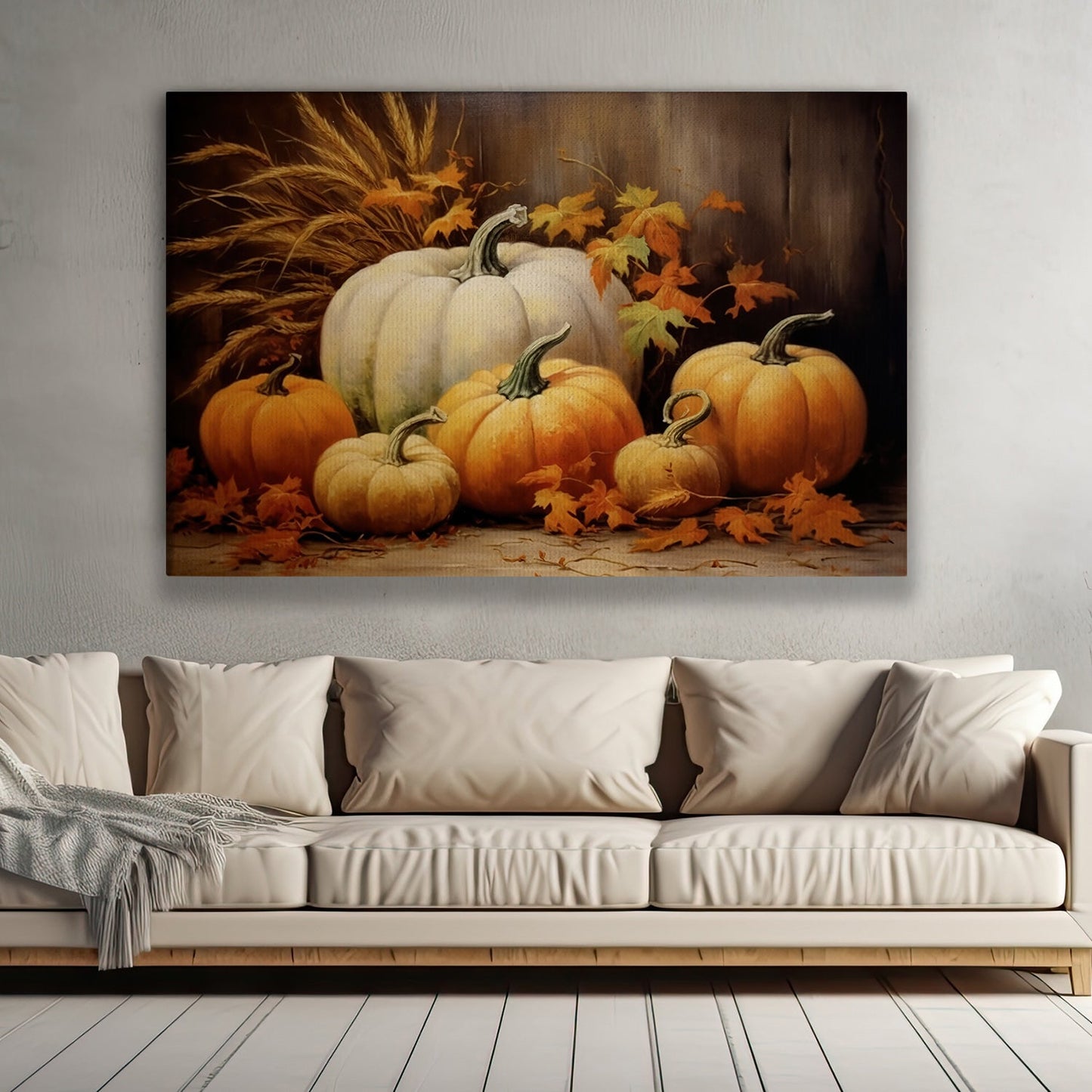 Pumpkin Display Corner Shows Gratitude Thanksgiving Canvas Painting, Wall Art Decor - Pumpkins Thanksgiving Poster Gift